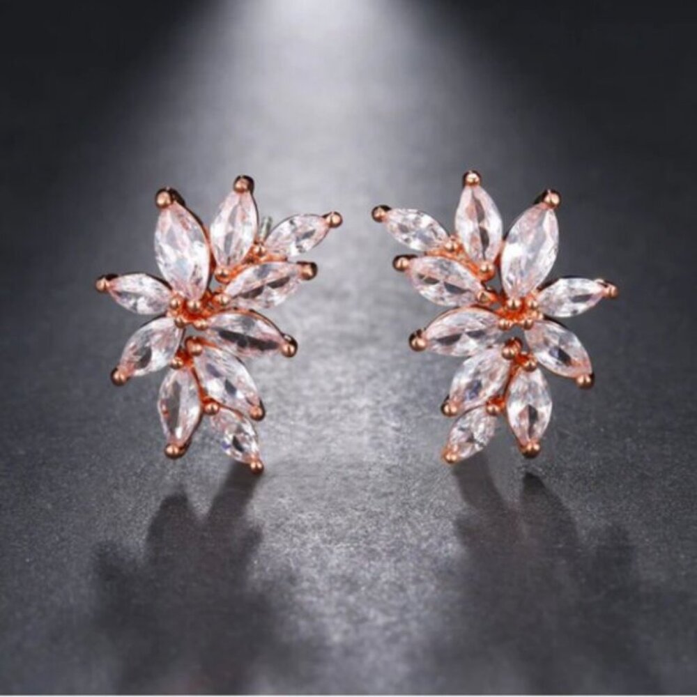 Lily's Leaf Bouquet Earrings Fashion Jewelry Wedding Prom, ROSE GOLD